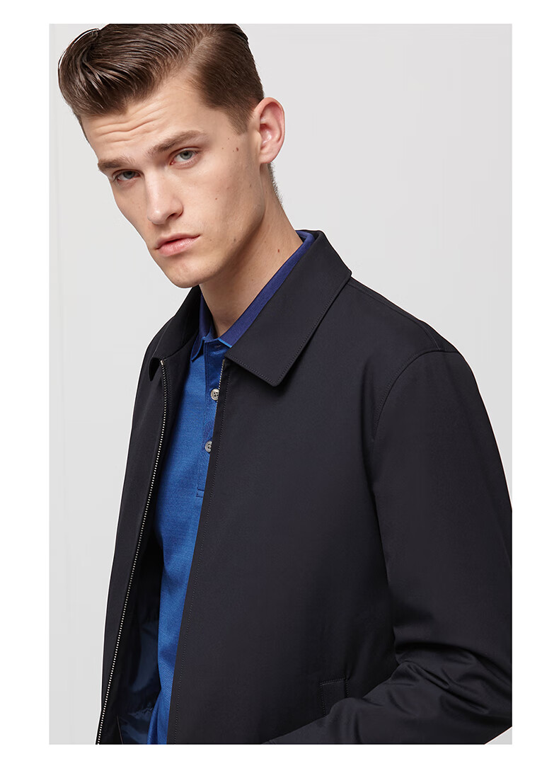 vasto/华斯度翻领短款夹克男装长袖拉链外套秋冬 黑色 48