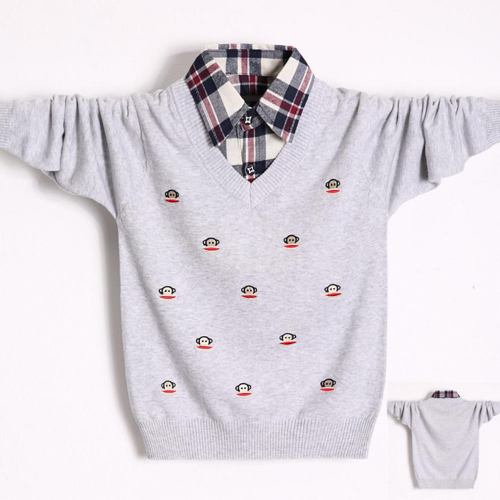 薄款春秋冬开衫男孩线衣男童假两件毛衣童装棉线衫针