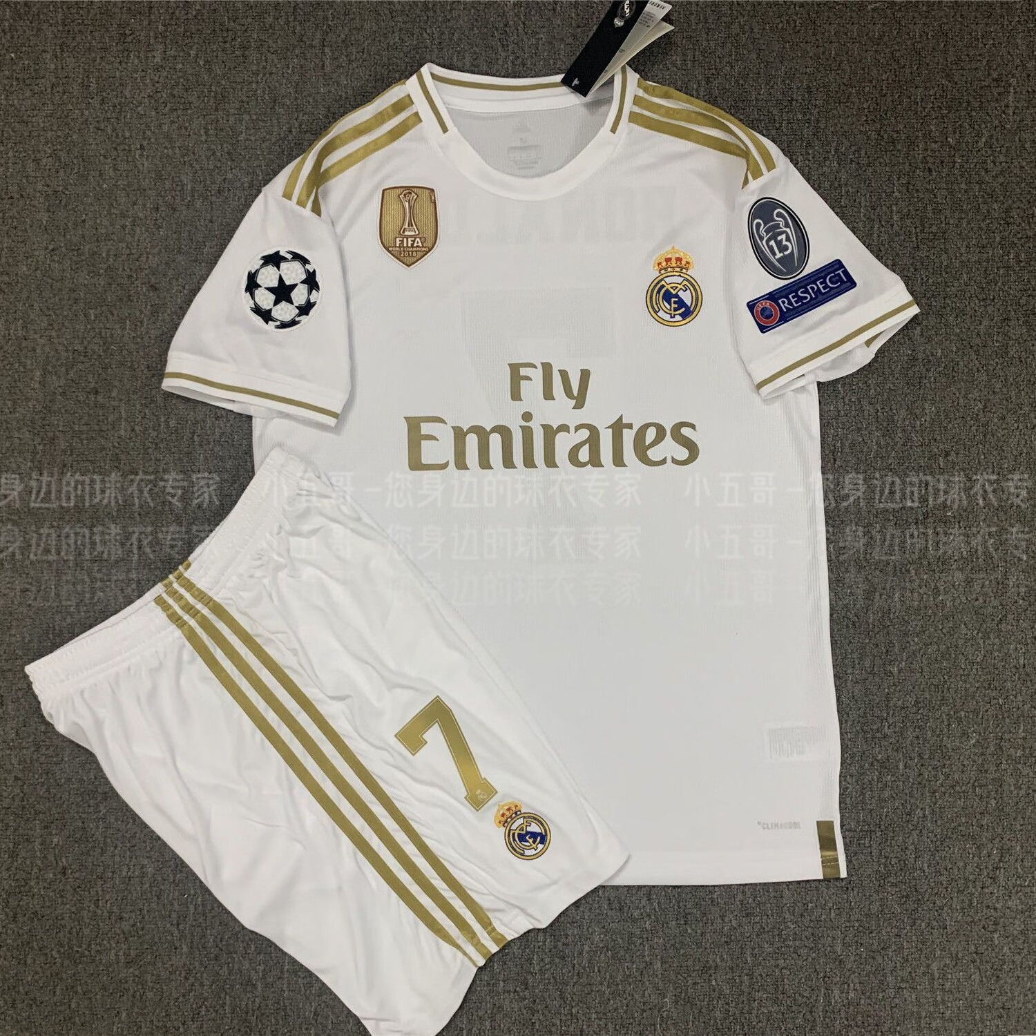 皇马球衣1920赛季主场短袖足球服套装男女训练7号c罗欧冠版复古上衣