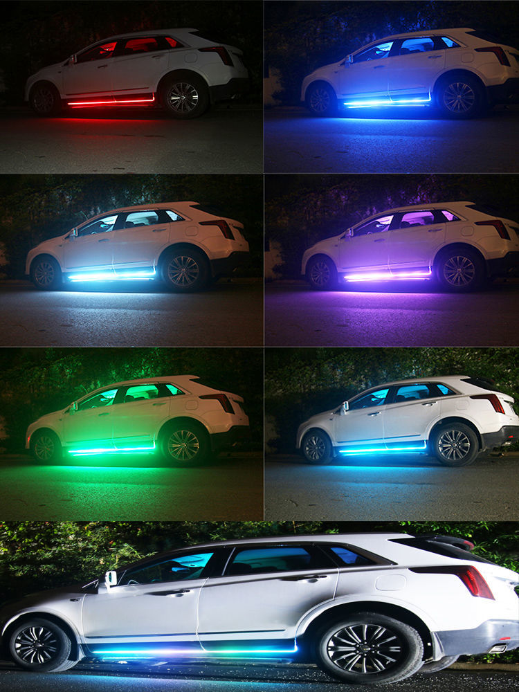 汽车车门边灯七彩流光跑马灯led流水侧裙底盘改装灯带氛围灯个性 遥控