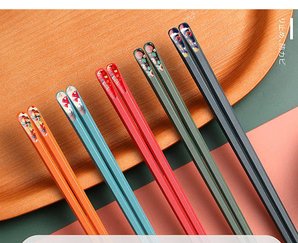 防滑耐高温新款筷子家用日式合金彩色防霉高档网红筷子不发霉家庭 锦