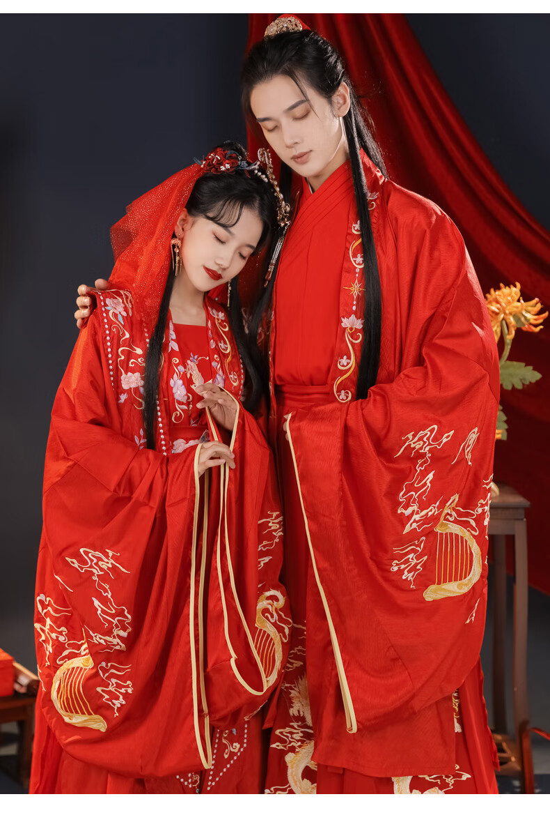 凤冠霞披宋制汉服婚服重工刺绣男中式凤冠霞披花嫁