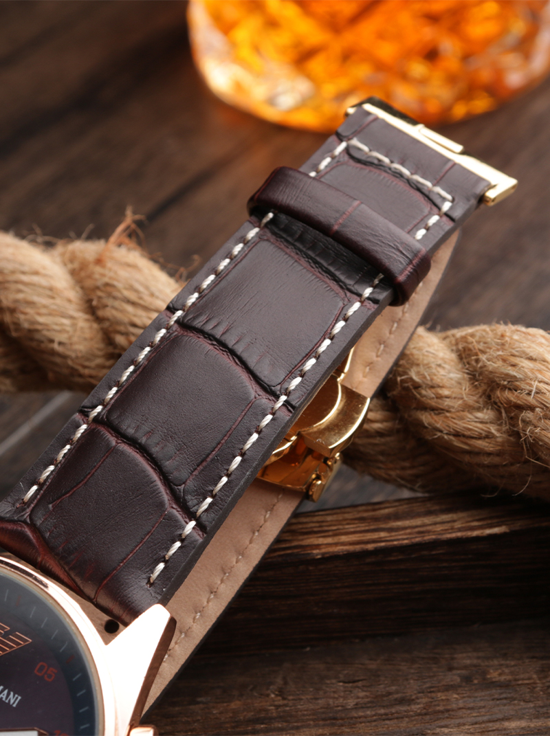 适配西铁城表带 真皮光动能bu2023-12e bu2020-11a棕/蓝色 男23mm