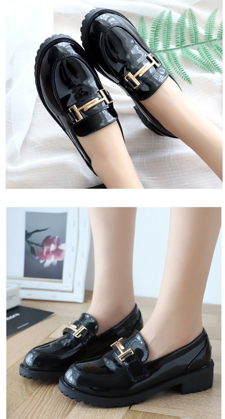 元鲜新款小皮鞋漆皮圆头单鞋女韩版百搭英伦风金属扣乐福鞋学生女鞋