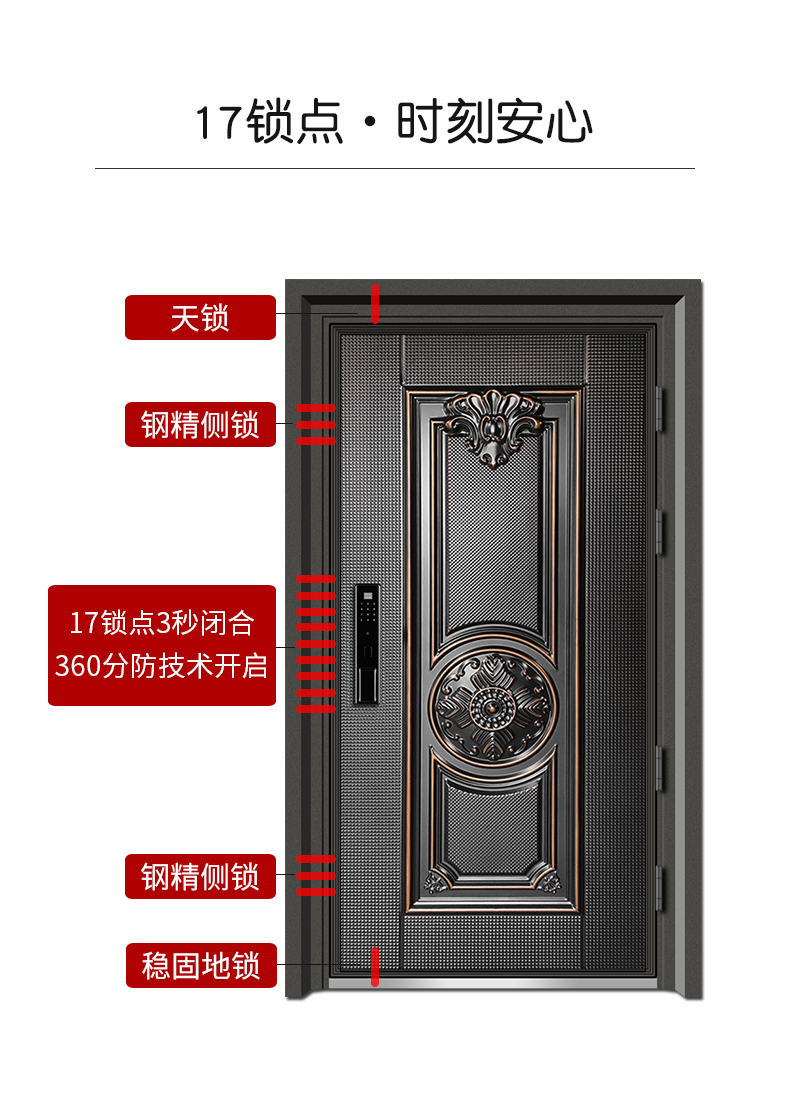 尧盾防盗门智能防盗门安全门奢华仿铜进户门入户门