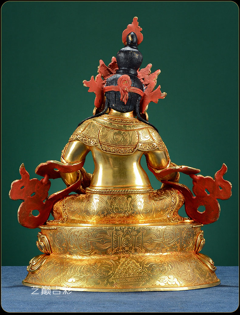 艺巅吉彩 藏传佛教尼泊尔手工10寸铜全鎏金密宗供奉神像佛像摆件 四臂