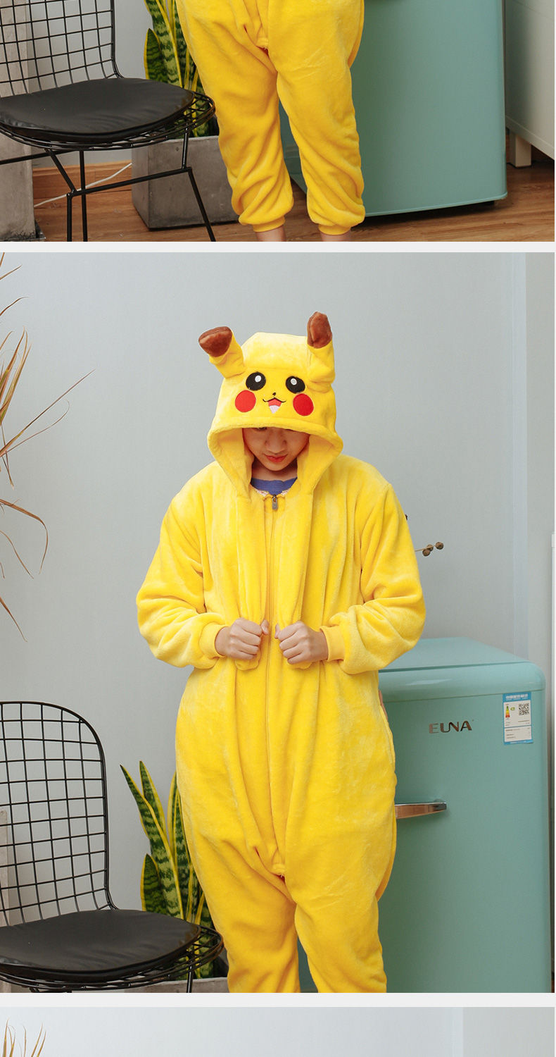 皮卡丘连体睡衣网红冬季男女情侣卡通动物耳朵会动可爱动漫加厚款