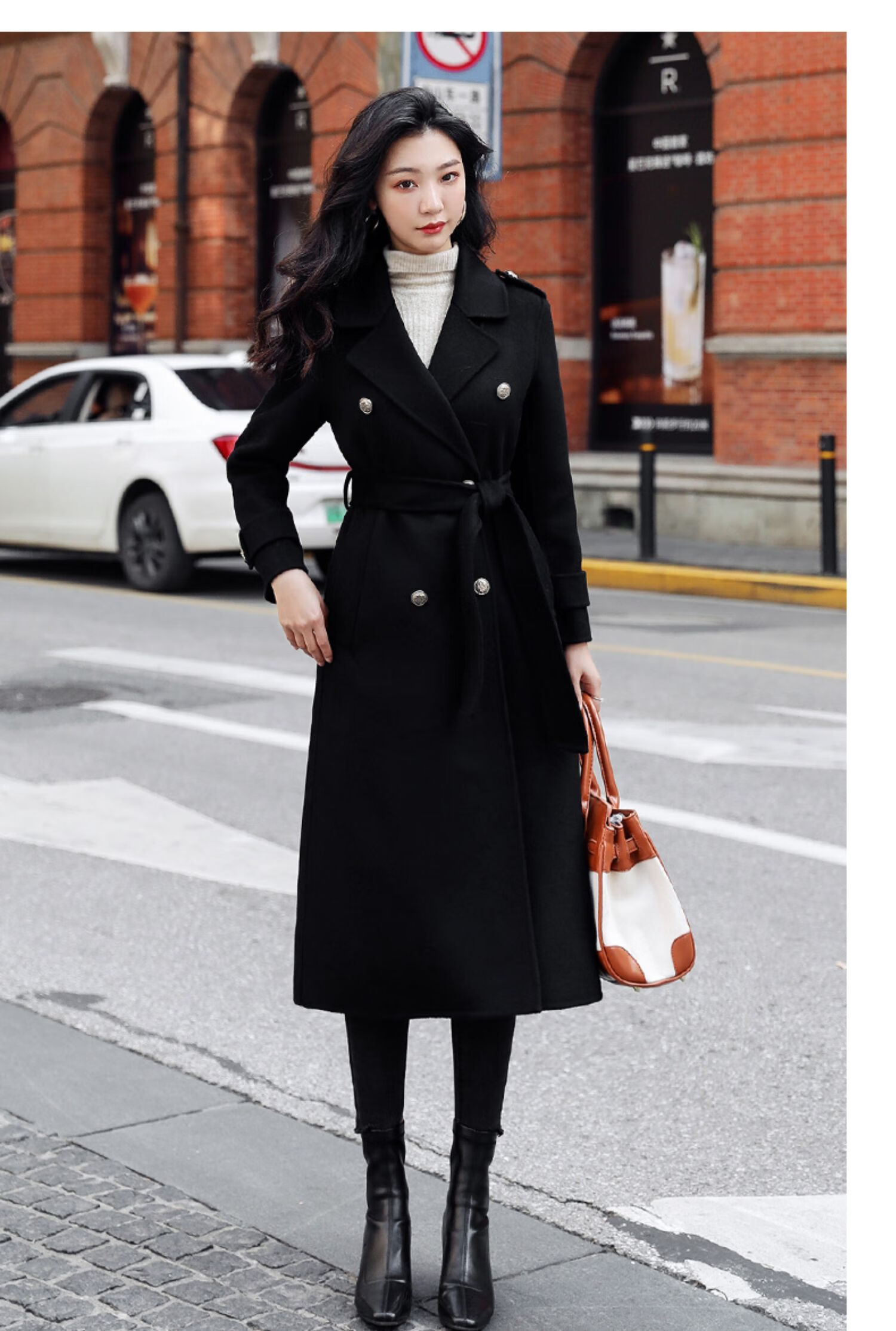 雅鹿yalu黑色双面羊绒大衣女中长款2020年新款冬季高端羊毛赫本风毛呢