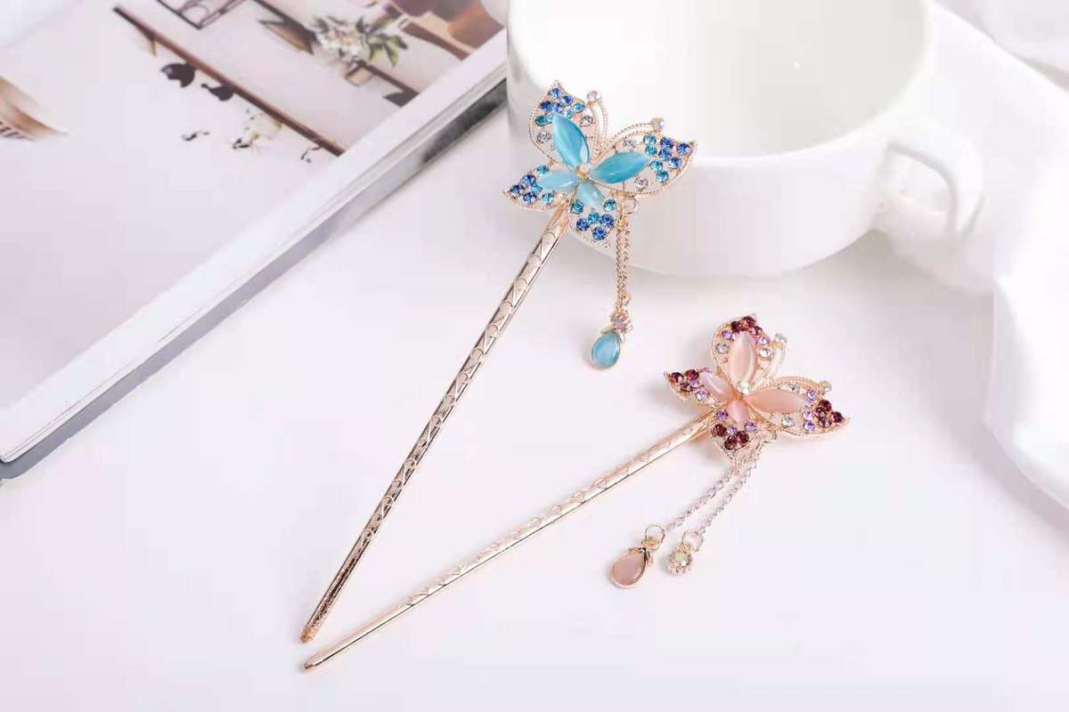 欧仕福儿童古风发簪古典簪子宫廷复古发钗子镶钻流苏步摇簪盘发饰品