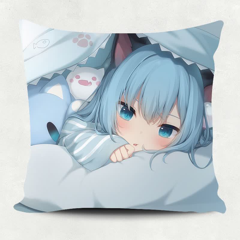 猫猫羽雫抱枕猫耳美少女猫娘猫咪蓝发萝莉方形动漫枕头套靠枕靠垫定制