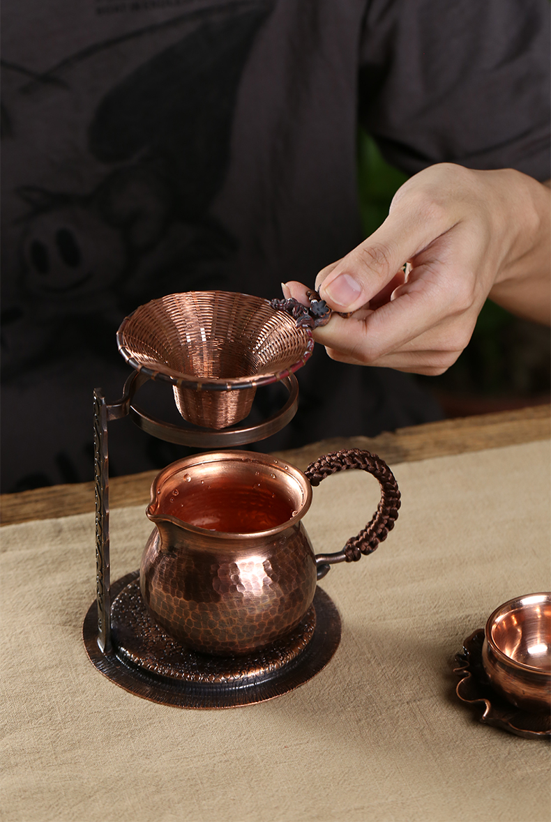 一纪kazunori纯手工纯铜茶漏架茶滤网懒人公道杯分离器支架易泡架茶道