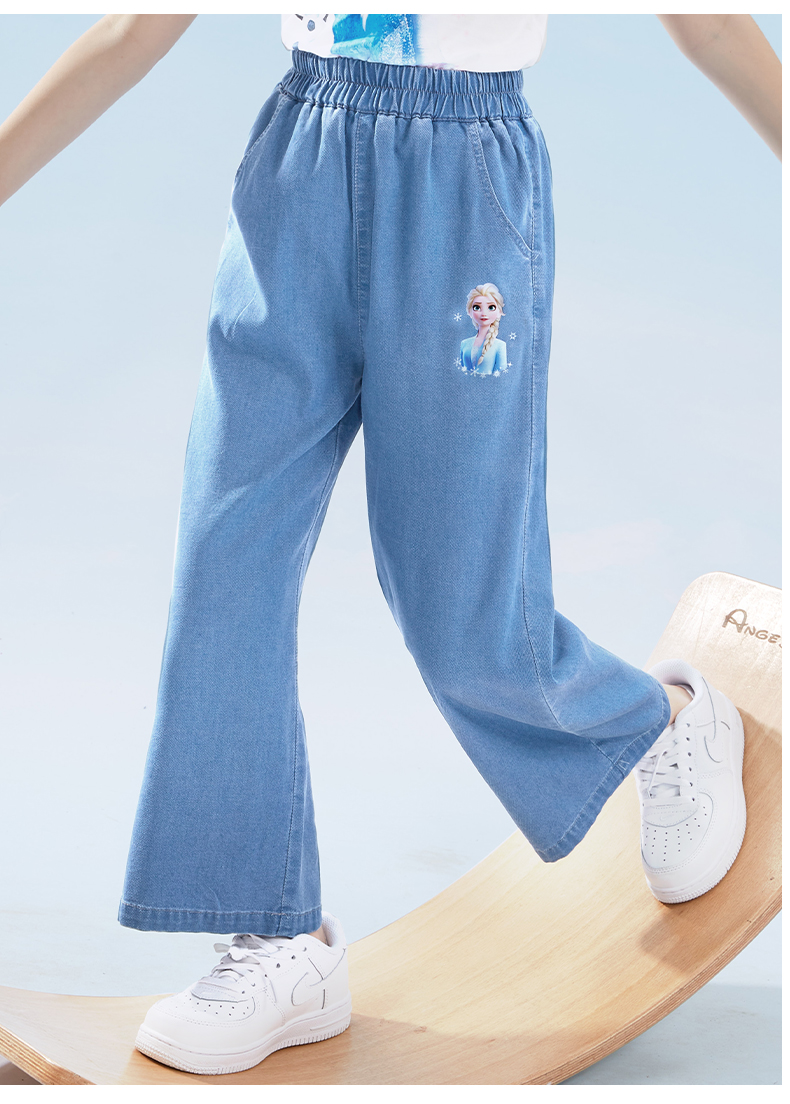 女童天丝牛仔裤夏季薄款阔腿裤休闲裤中大童洋气外穿长裤浅蓝120cm