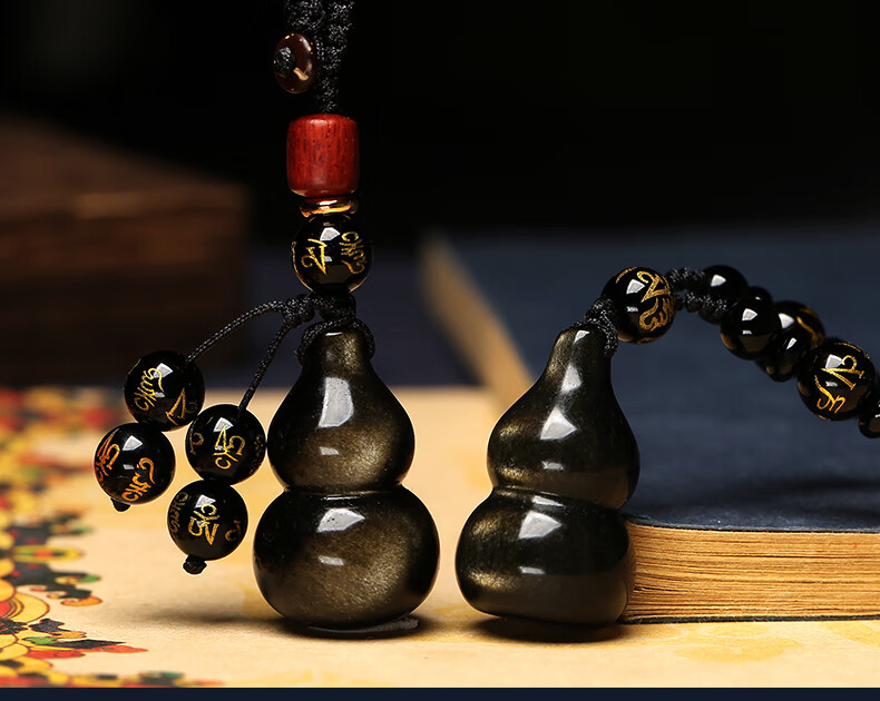 【官方旗舰】金曜石葫芦吊坠男项链平安富贵黑曜石小葫芦钥匙扣包挂