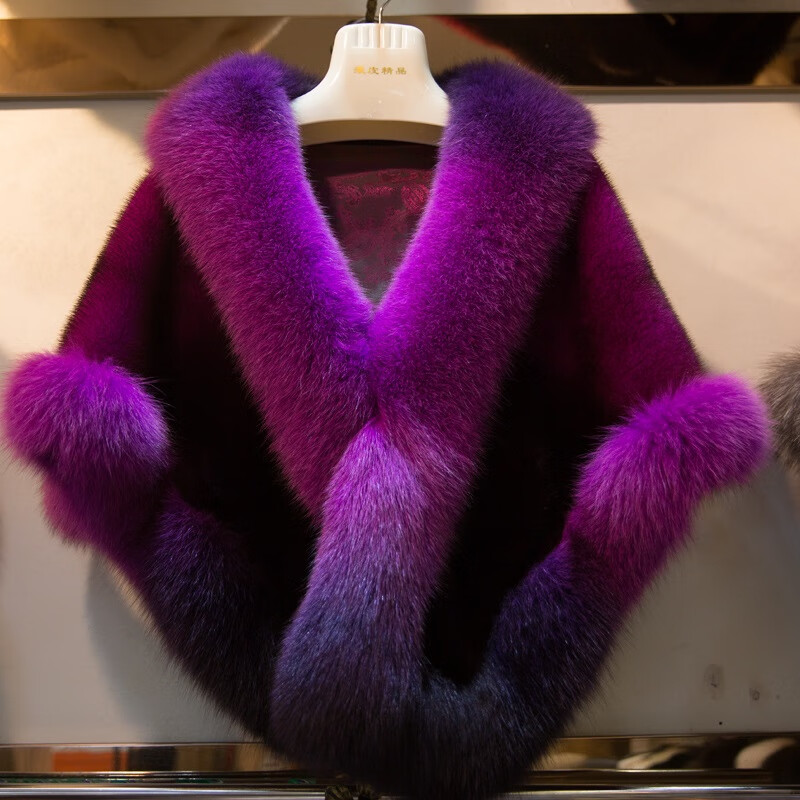 高端品牌进口水貂披肩整貂貂皮大衣女款 狐狸毛皮草 海宁裘皮斗篷外套