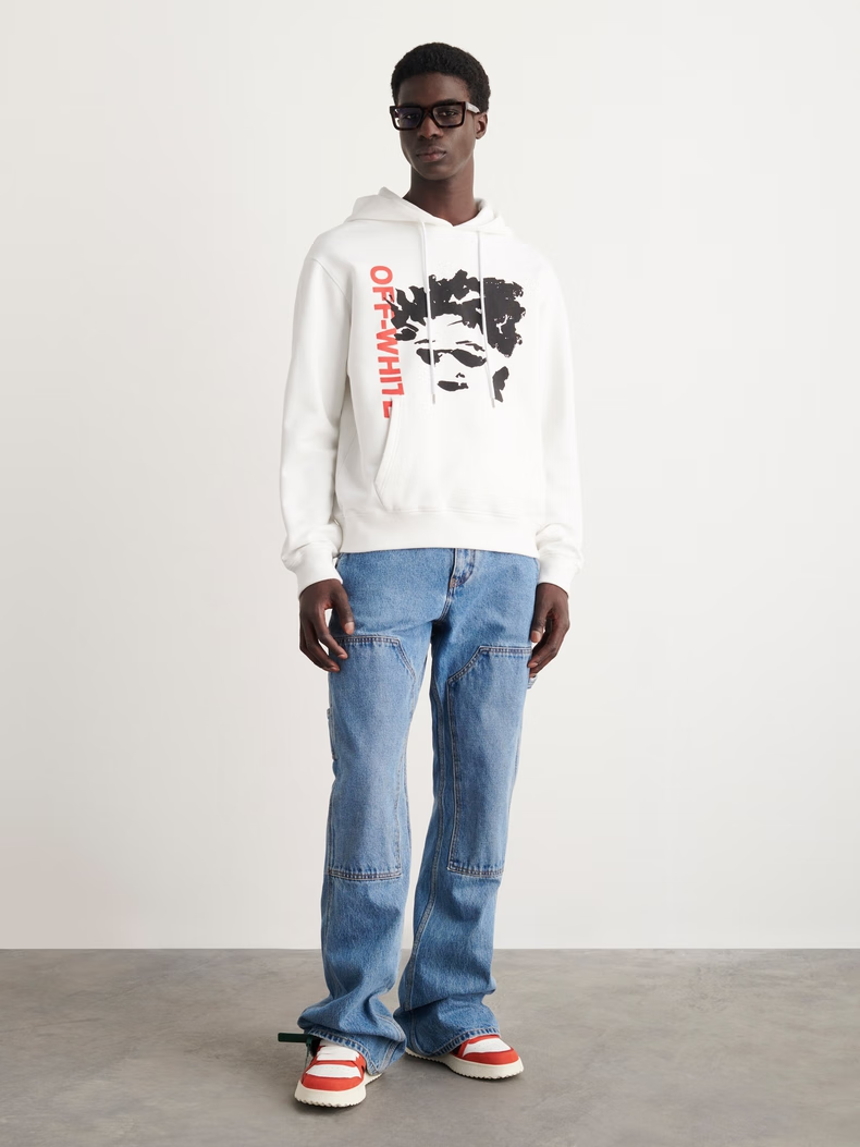 off white 【22秋冬】男士面孔印花对角箭头修身卫衣 白色 s【图片