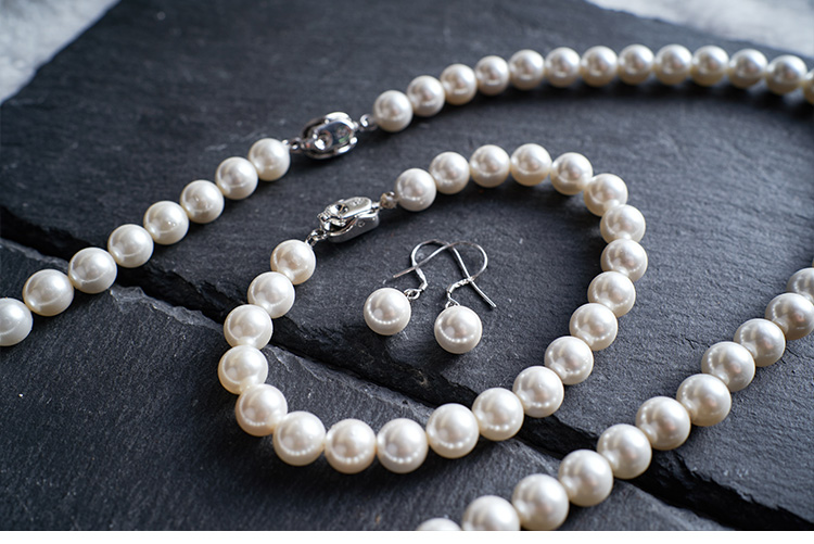 秋季盛典珍珠首饰三件套珍珠套装金粉白色珍珠项链手链耳钉三件套妈妈