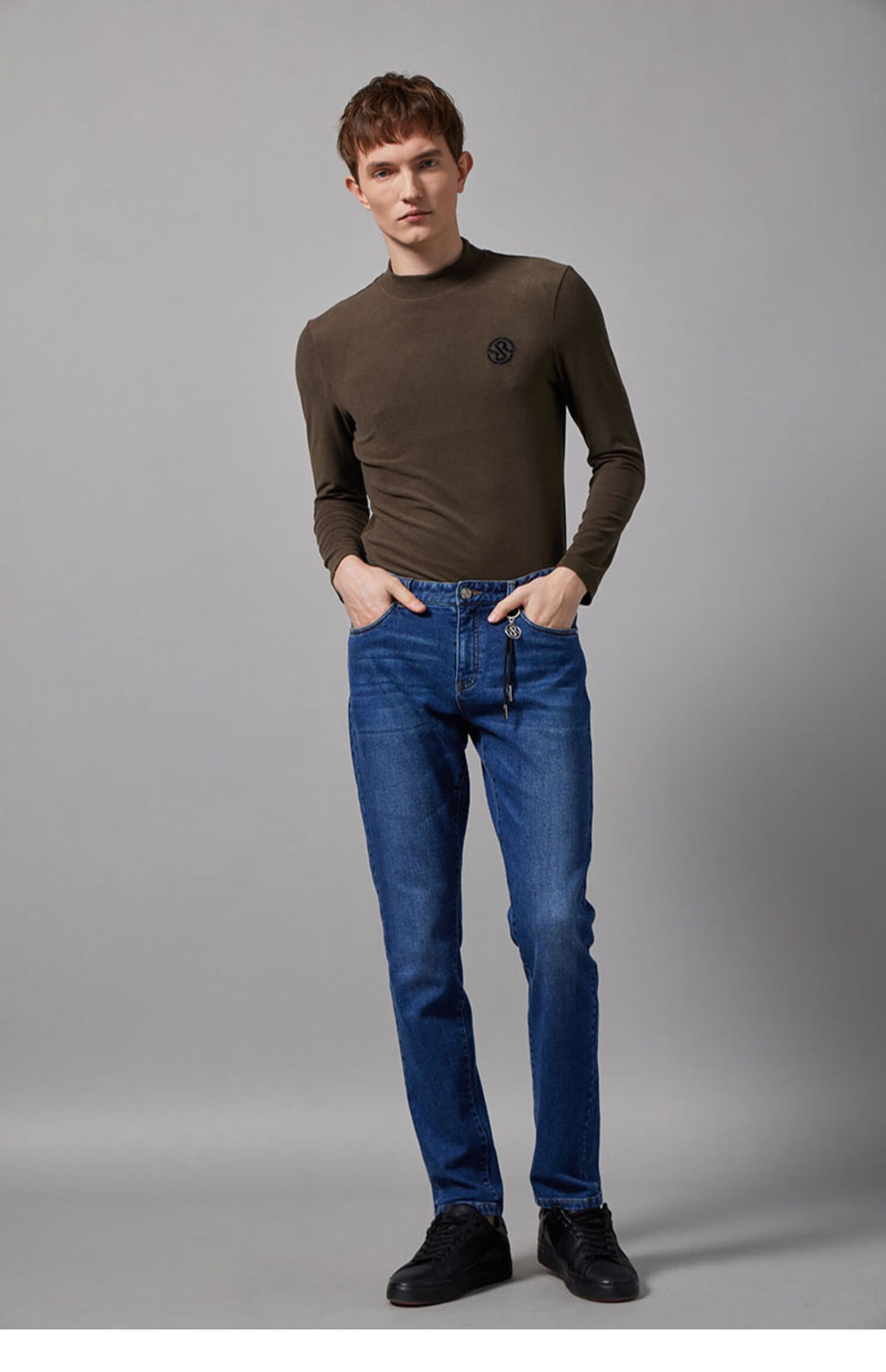 rare 威雅 男装 男士 绿色 绒面logo 长袖 t恤 军绿色 46【图片 价格