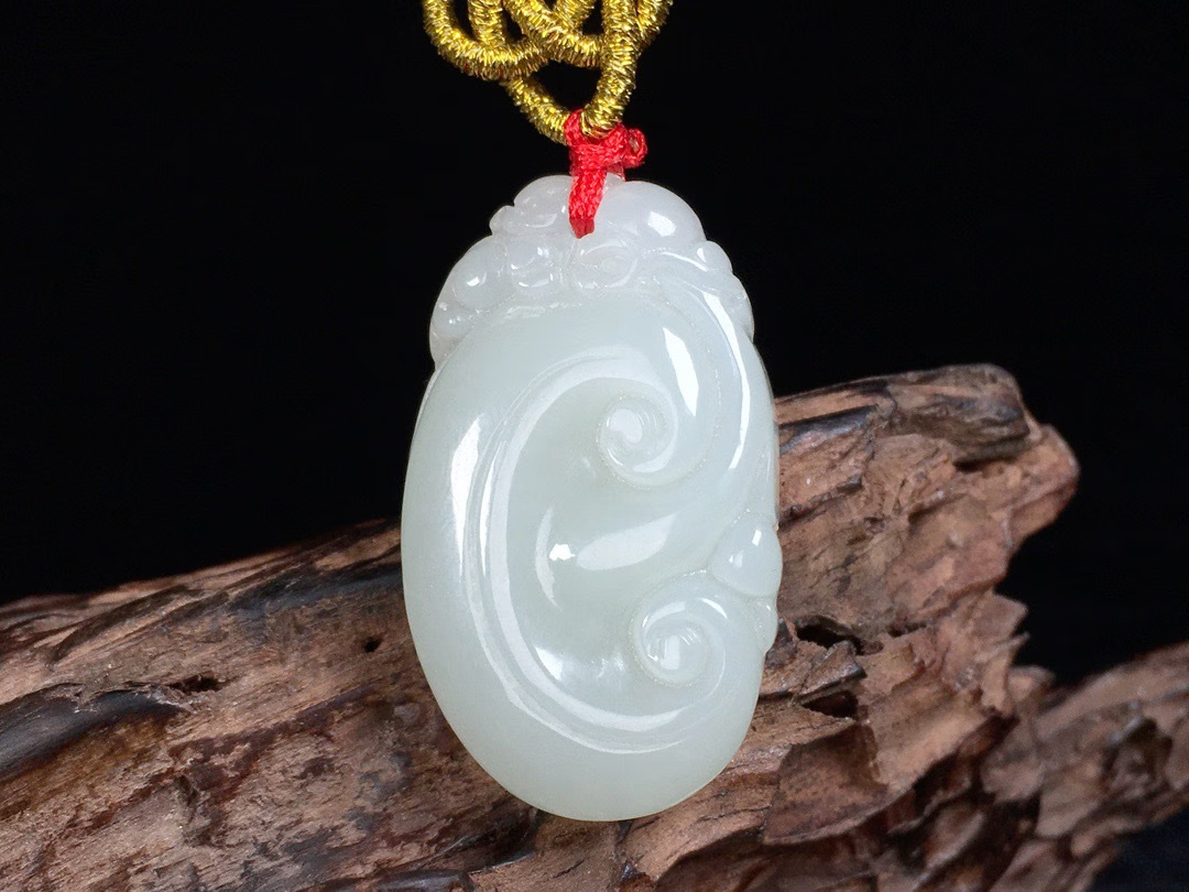 逸阅堂开光和田玉白玉如意吊坠 男女款挂件 事事如意玉坠牌送证书 约