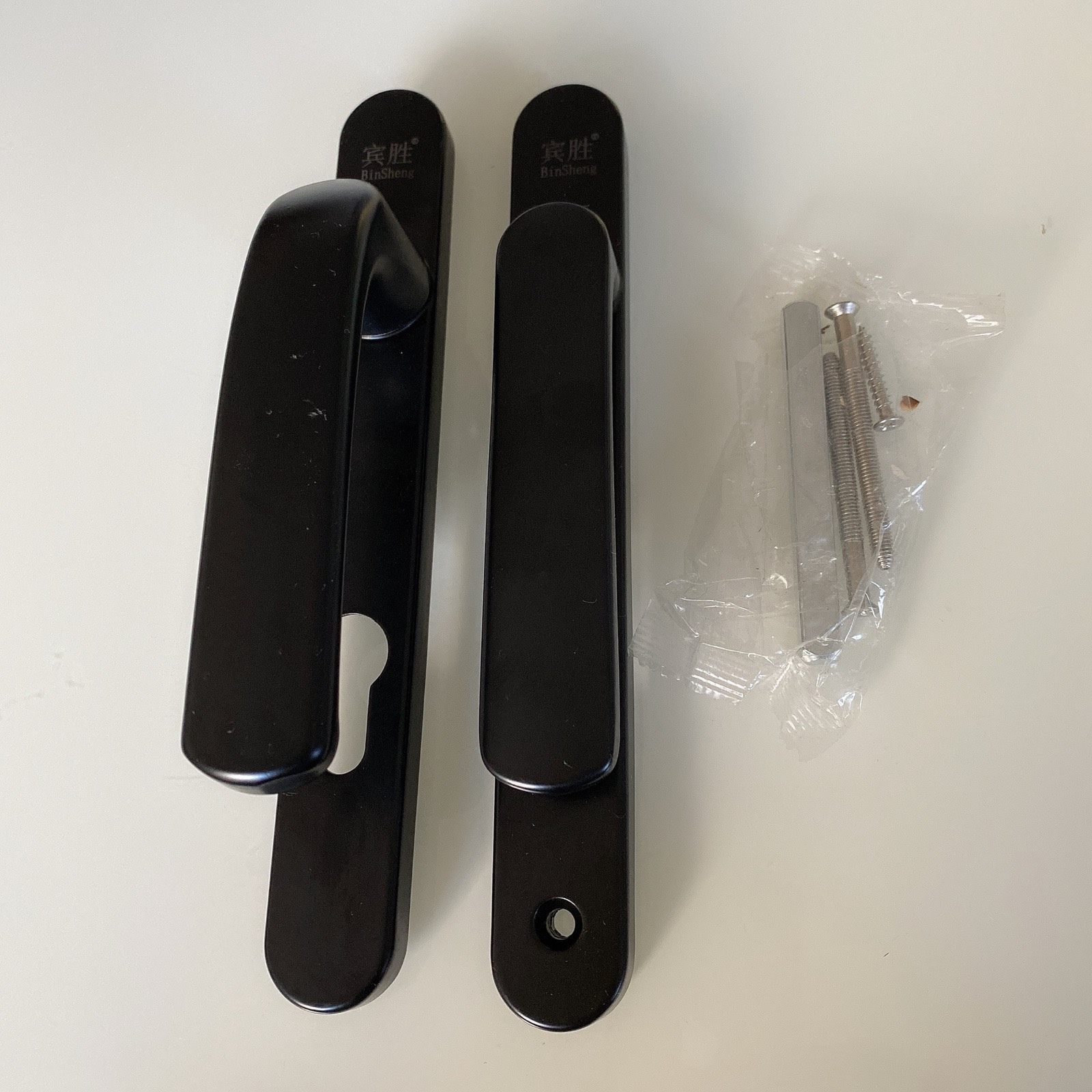 入户门锁把手平开门执手门把手铝合金执手门拉手配件 黑色92门把手