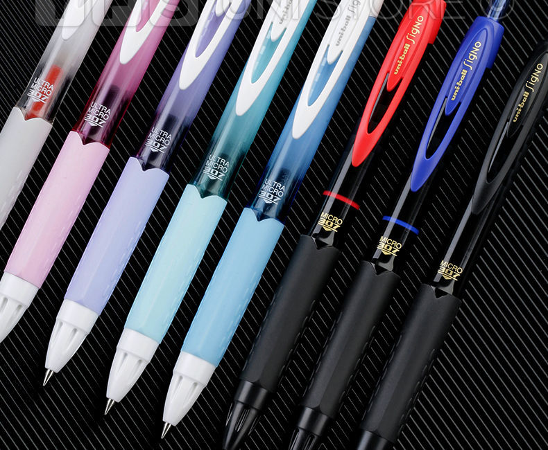 日本uni三菱中性笔umn307黑色棋盘格签字笔038商务办公学生做笔记专用