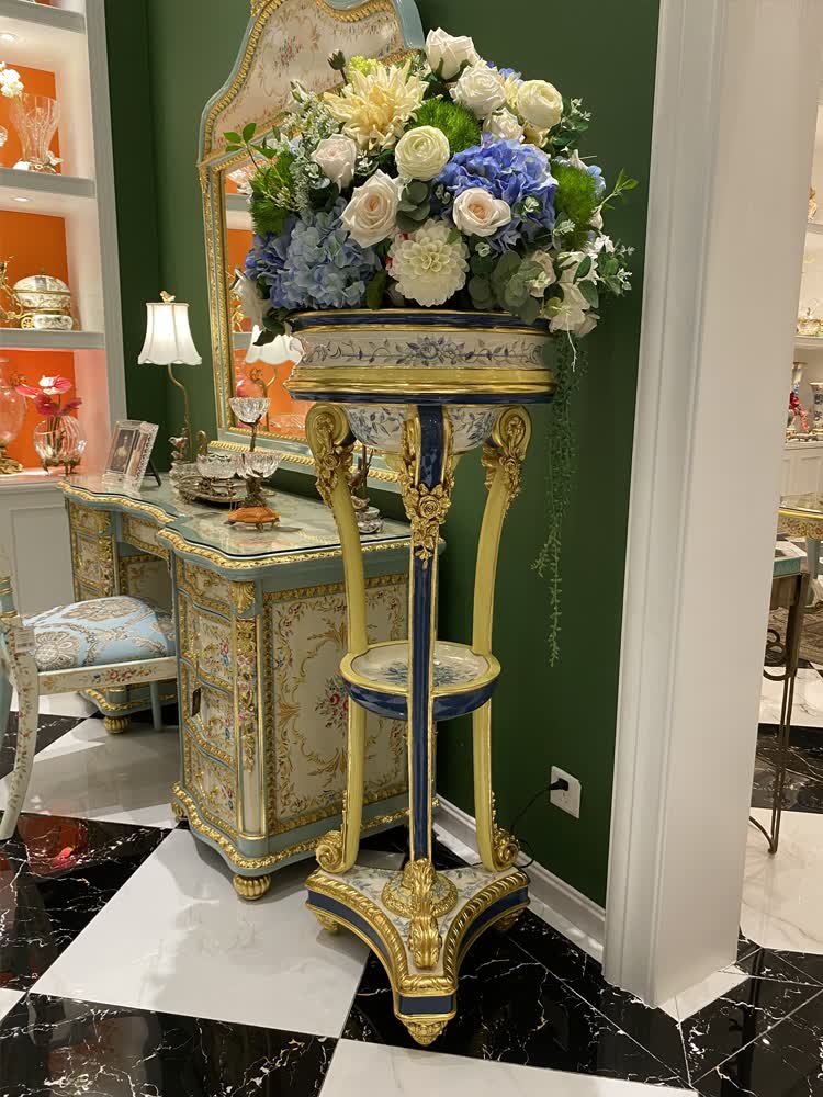 凤凰美居法式中国风淡雅系列实木花架别墅进口实木花几4604601120mm