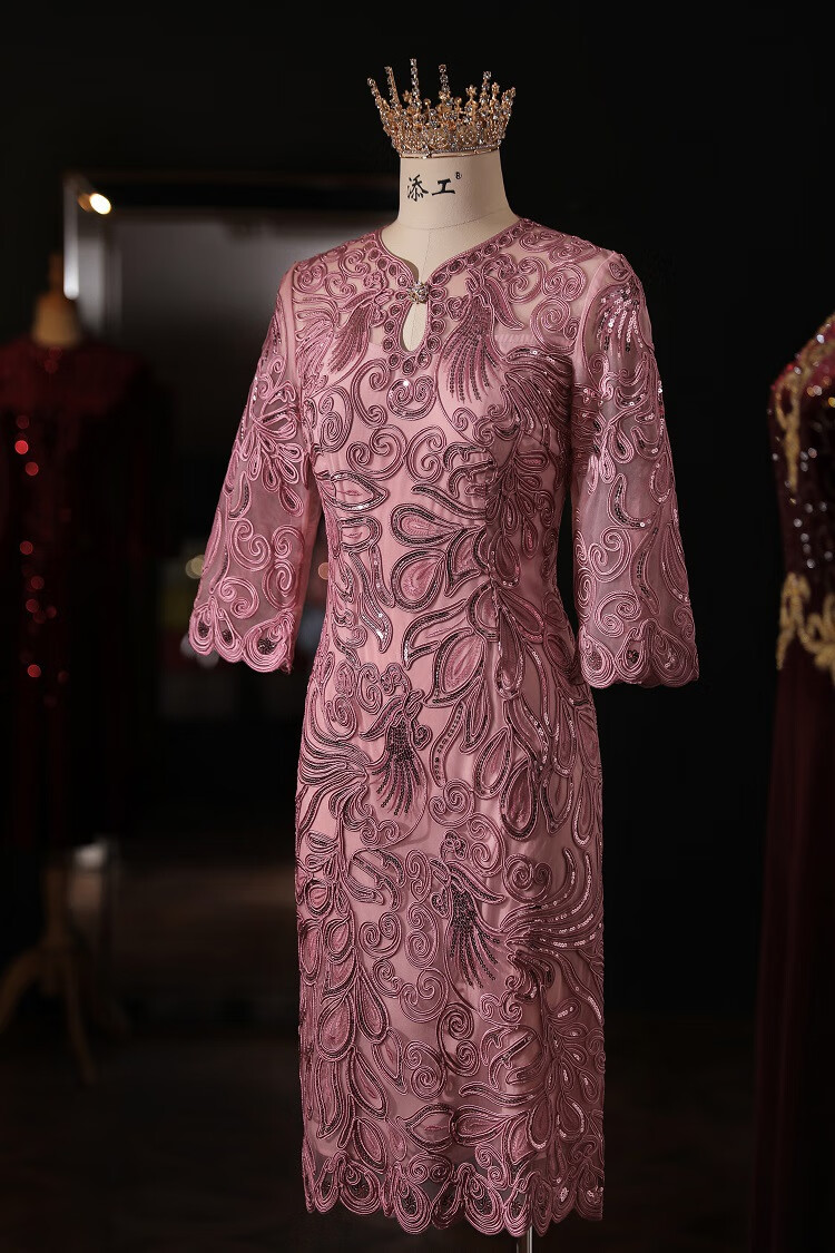 喜婆婆婚宴时尚礼服秋冬款加厚小个子新娘装加绒加厚秋冬季蕾丝婚宴