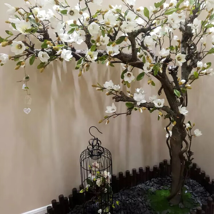 细细木语新年饰品假花假树仿真玉兰花树植物大型落地仿真花橱窗装饰