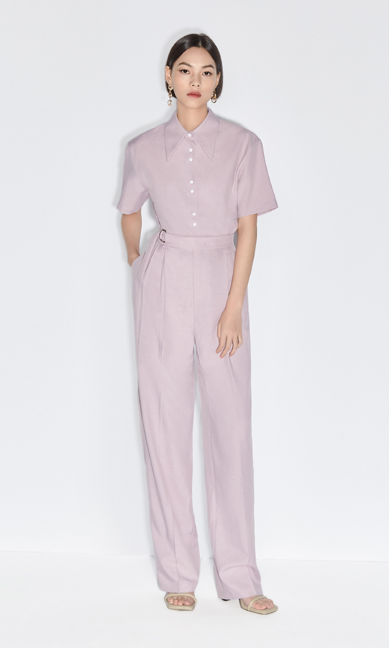 黑标系列 欧时力新款夏装拼腰带休闲阔腿连体裤女1nh2135480 紫色710