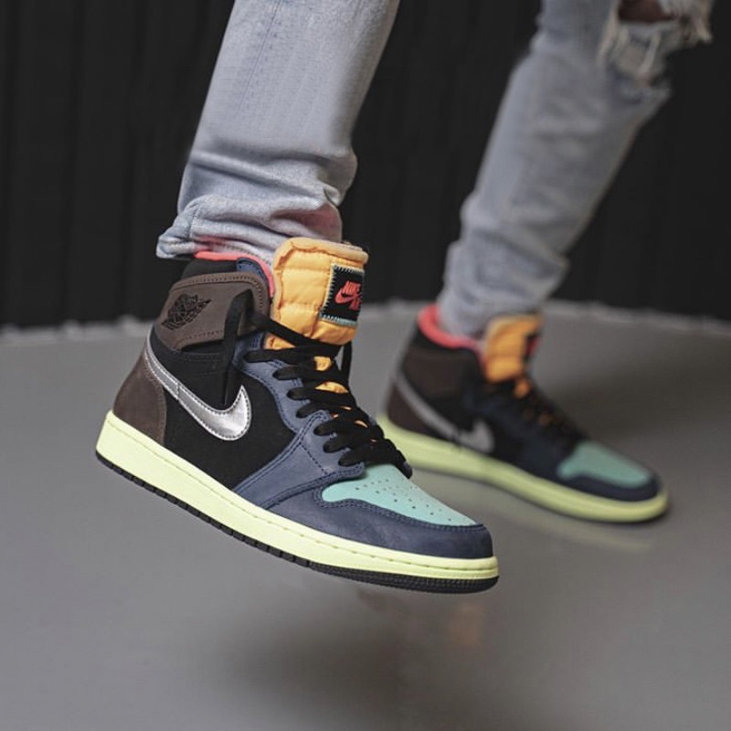 潮耐克nikeairjordan1aj1og小倒钩黑摩卡午夜蓝彩色拼接男鞋女鞋篮球