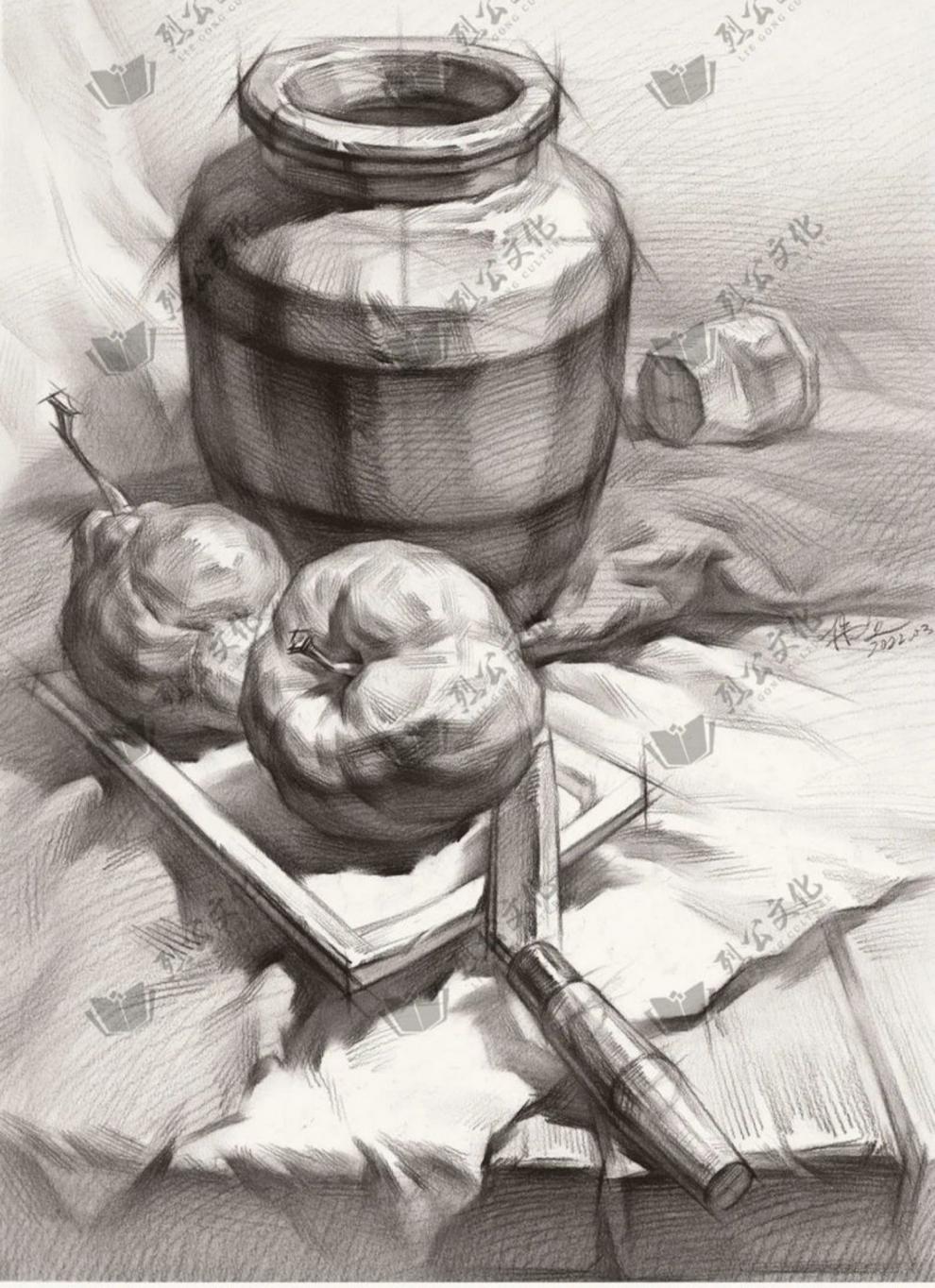 《争霸联考6静物结构与完整稿对画 2022烈公文化黎伟立素描书基础静物