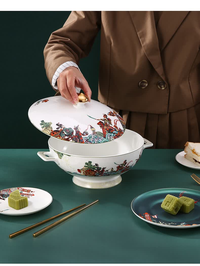 奥唯国潮花木兰文创陶瓷餐具套装碗碟家用碗盘组合个性创意网红骨 a