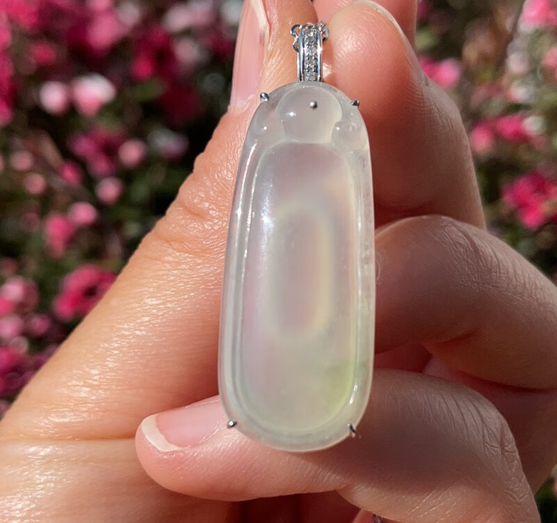 kk宝钰缅甸天然翡翠冰种飘花18k金伴钻福贝吊坠挂件证书新