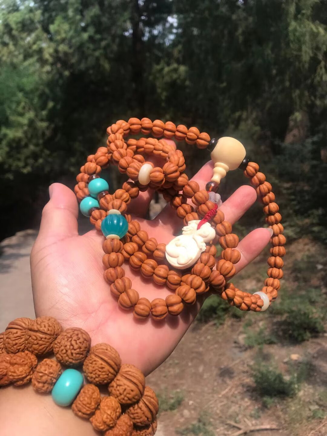 文玩山楂籽野生山楂籽五福子连体山里红108颗饱满型菩提长手串脖挂