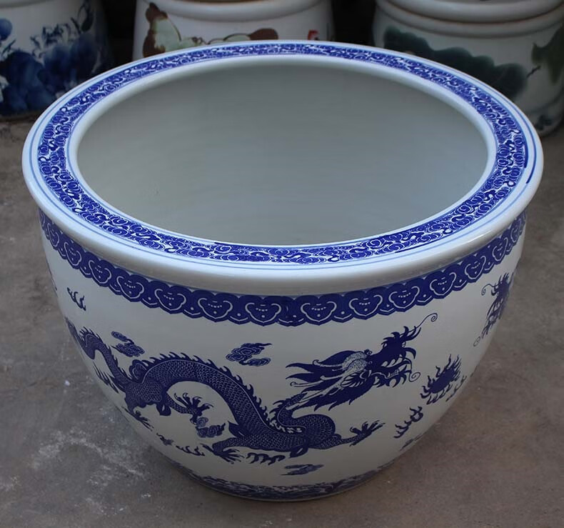 青花陶瓷鱼缸1米特大水缸瓷缸睡莲盆大荷花缸碗莲缸乌龟缸a款直径53cm