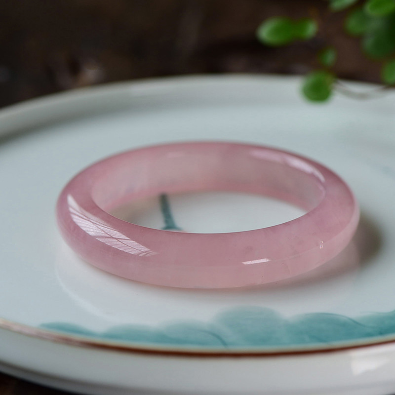 帛灵【珍藏级】粉水晶手镯 莫桑比克冰种粉晶圆镯 粉嫩甜美女款淡粉镯