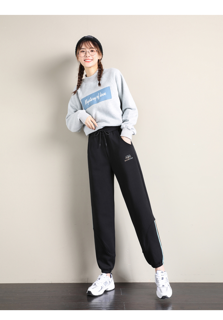 欧丝卡冬季灰色加厚加绒运动裤女韩版钻石绒卫裤束脚裤宽松保暖休闲