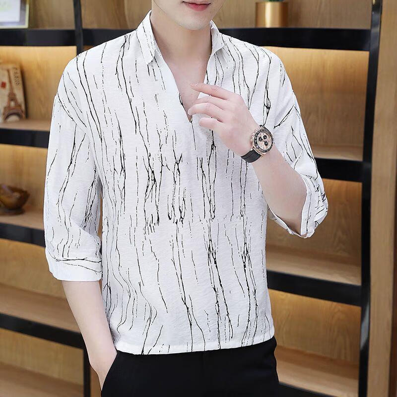 【特价捡漏】彬核 社会精神小伙短衬衫男冰丝韩版修身七分袖男女潮流
