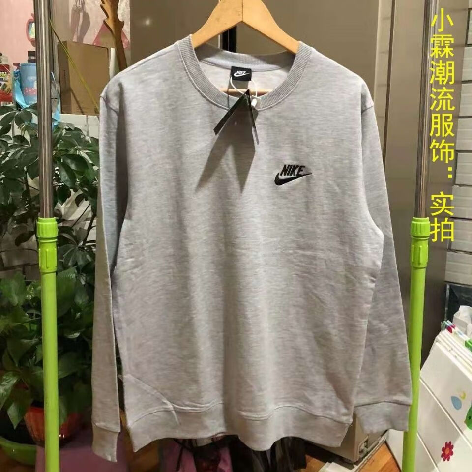 耐克nike純棉刺繡衛衣春秋新款刺繡對勾男女同款圓領毛圈寬鬆外套潮牌