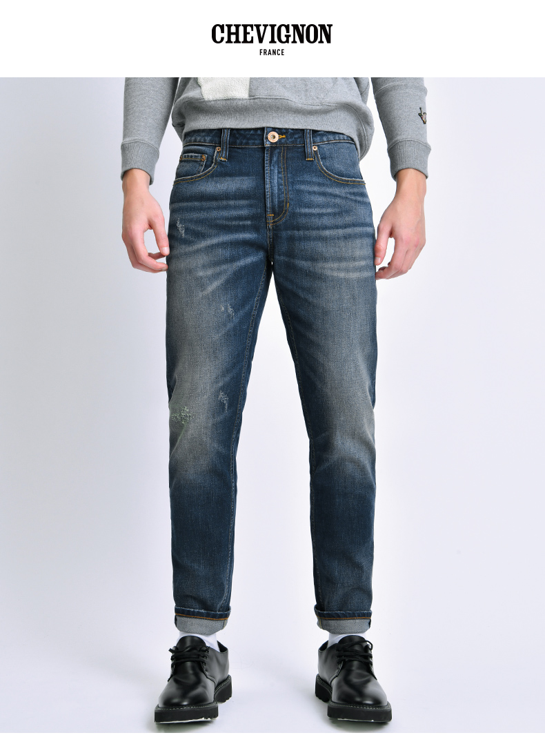 法国chevignon尚飞扬秋冬商场同款com系列标准修脚男士靛蓝牛仔裤 深