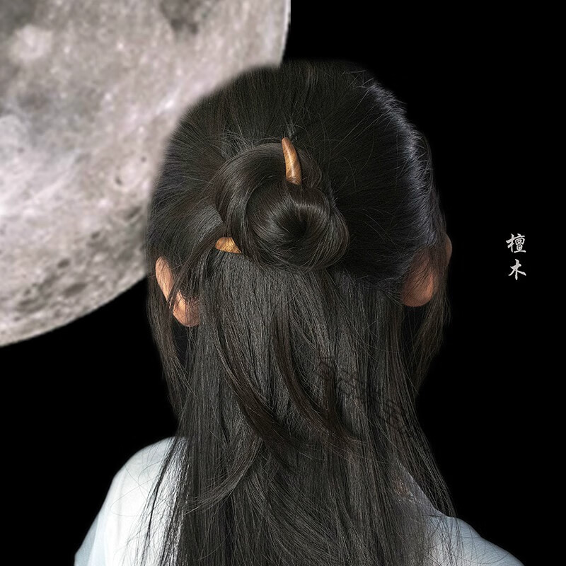 黑檀木发簪雕花古典双尖盘头发饰半圆弯女簪子 绿檀·双尖雕花簪