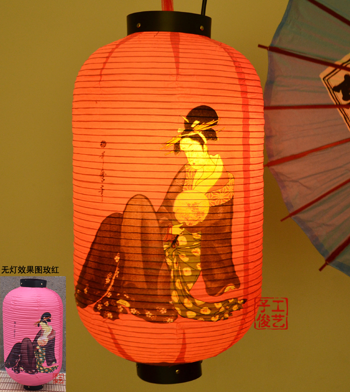 日式餐厅料理酒店装饰纸灯笼 日本浮世绘美人图纸灯时