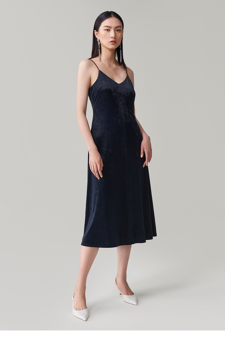 ovv秋冬日本进口三醋酸面料丝绒吊带连衣裙gqldj30101a藏青a1m