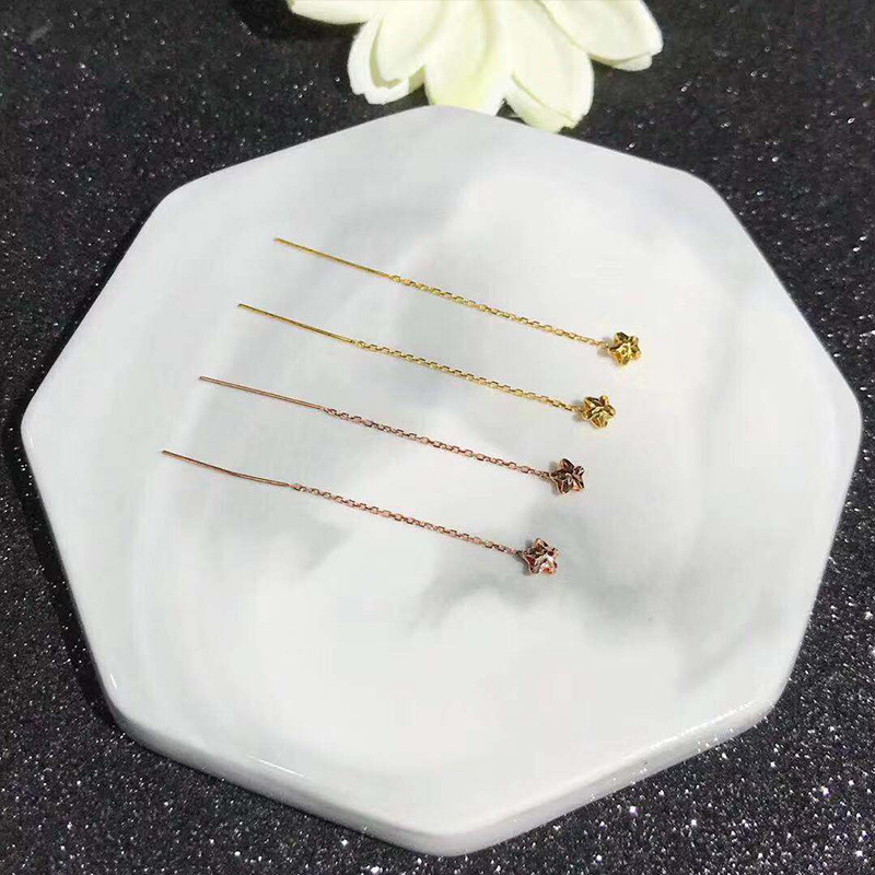 老凤祥风格18k玫瑰金au750星愿耳线长款流苏耳环百搭女神 k黄
