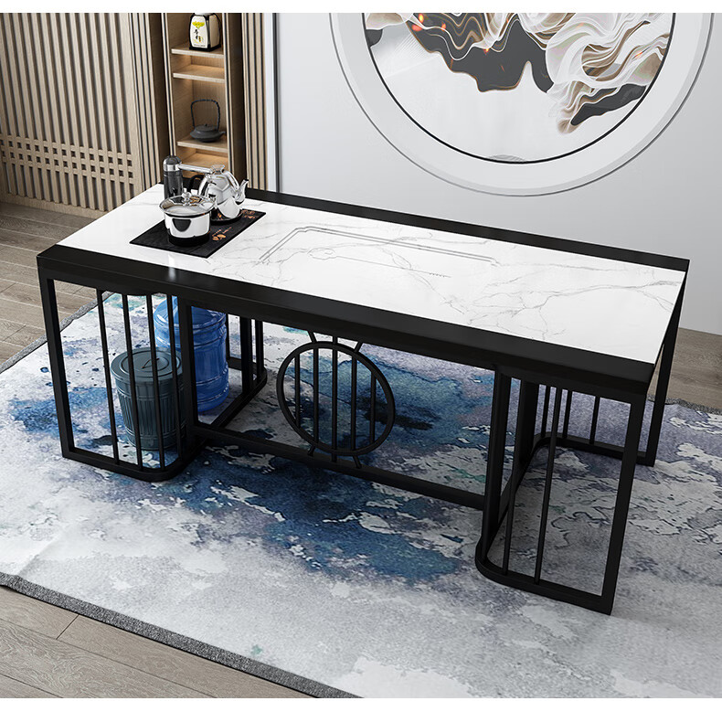 新中式铁艺茶桌椅组合大理石功夫茶台大户型办公室泡茶具套装一体 1