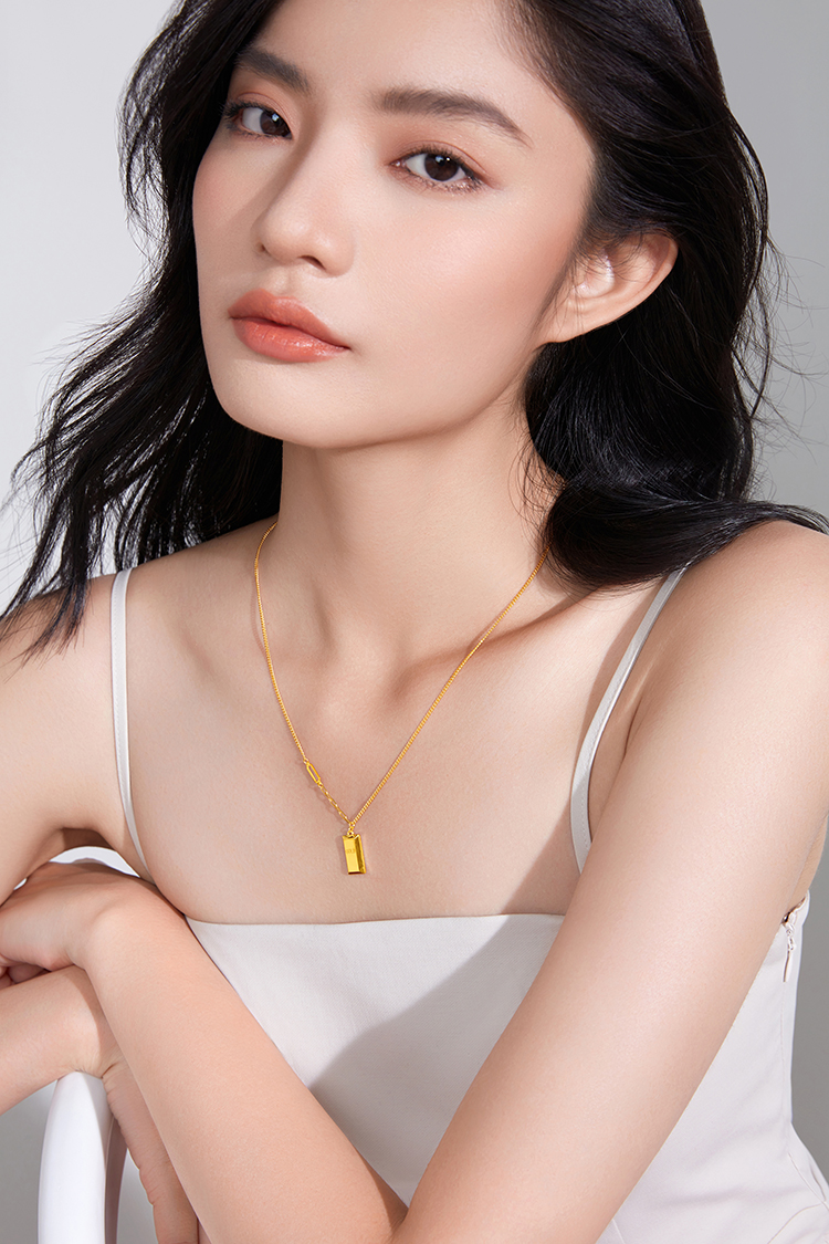 周大福ing系列金砖金条足金5g黄金项链吊坠1180f22646945cm约1059g