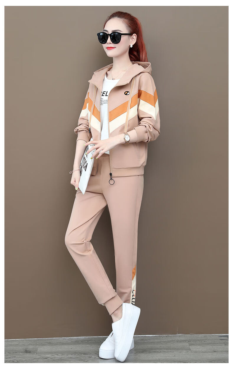 品牌女装运动套装女冬装2020新款时尚宽松冬季休闲服开衫连帽卫衣三