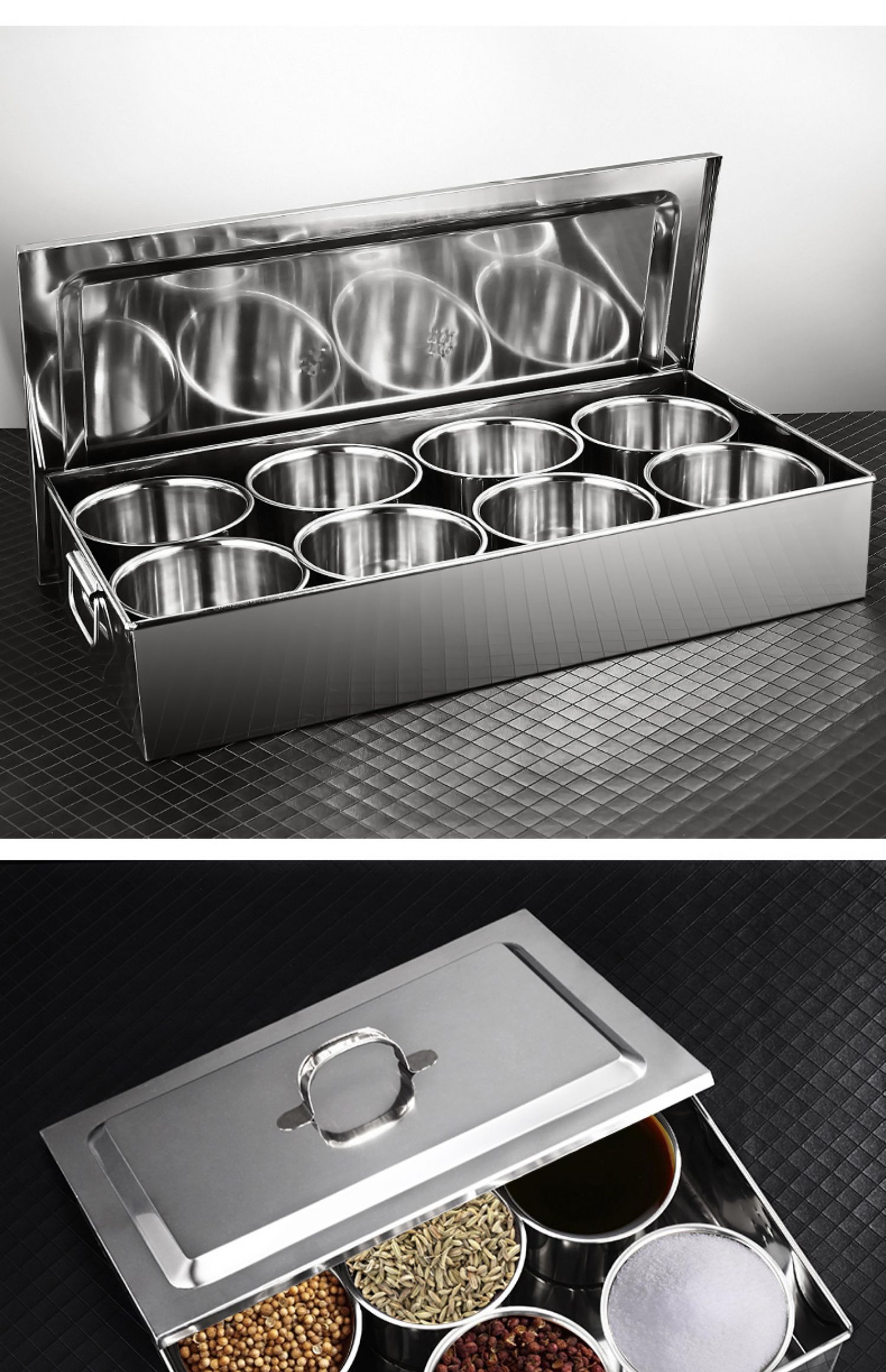 商用调料盒304不锈钢大号调味收纳盒套装食堂饭店自助佐料配料罐 六味