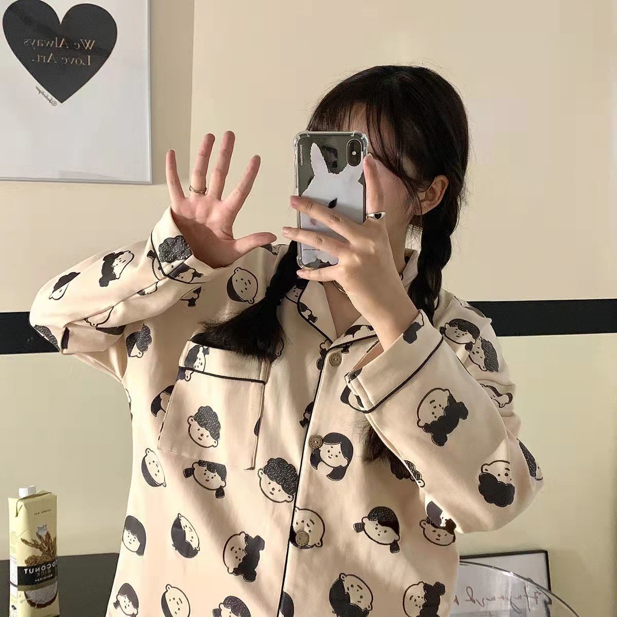 新款ins睡衣女韩版甜美可爱网红长袖开衫少女休闲长裤家居服套装开衫