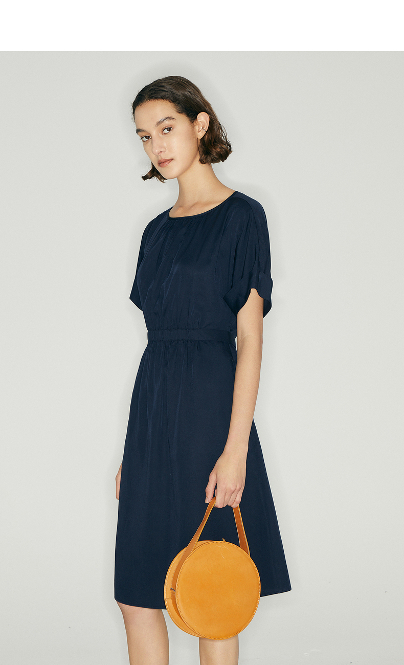 mm麦檬夏季新款裙子女收腰显瘦简约气质连衣裙5c4190261藏蓝15580as