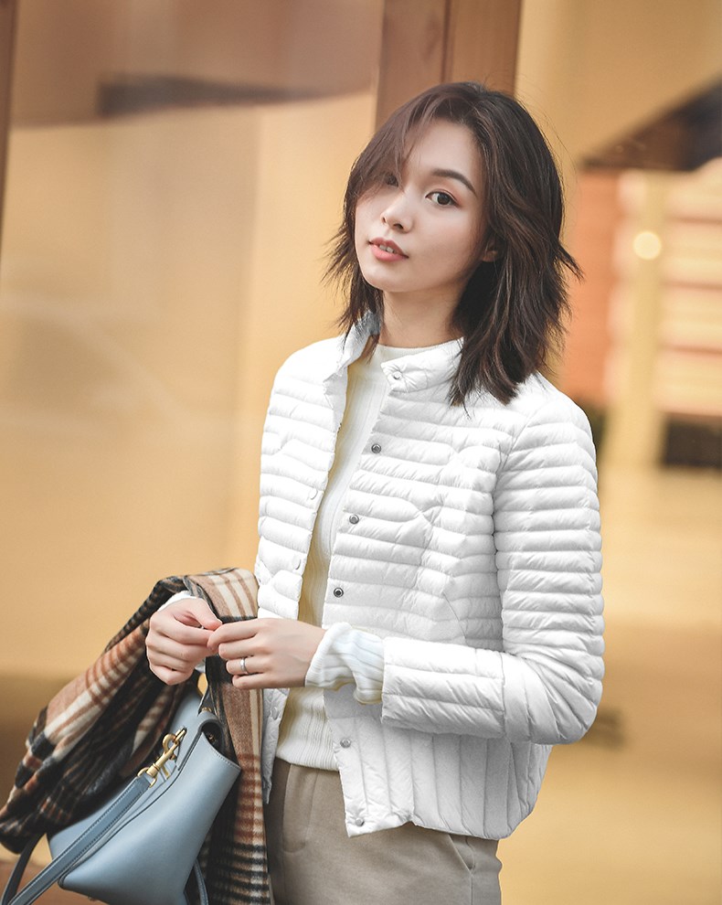 小款羽绒服女短款2020年新款轻薄韩版薄款秋冬白鸭绒无领外套 白色 l